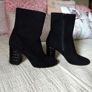 Michael Kors Black Genuine Suede Leather Dolores Sparkle Heeled Bootie 8.5M